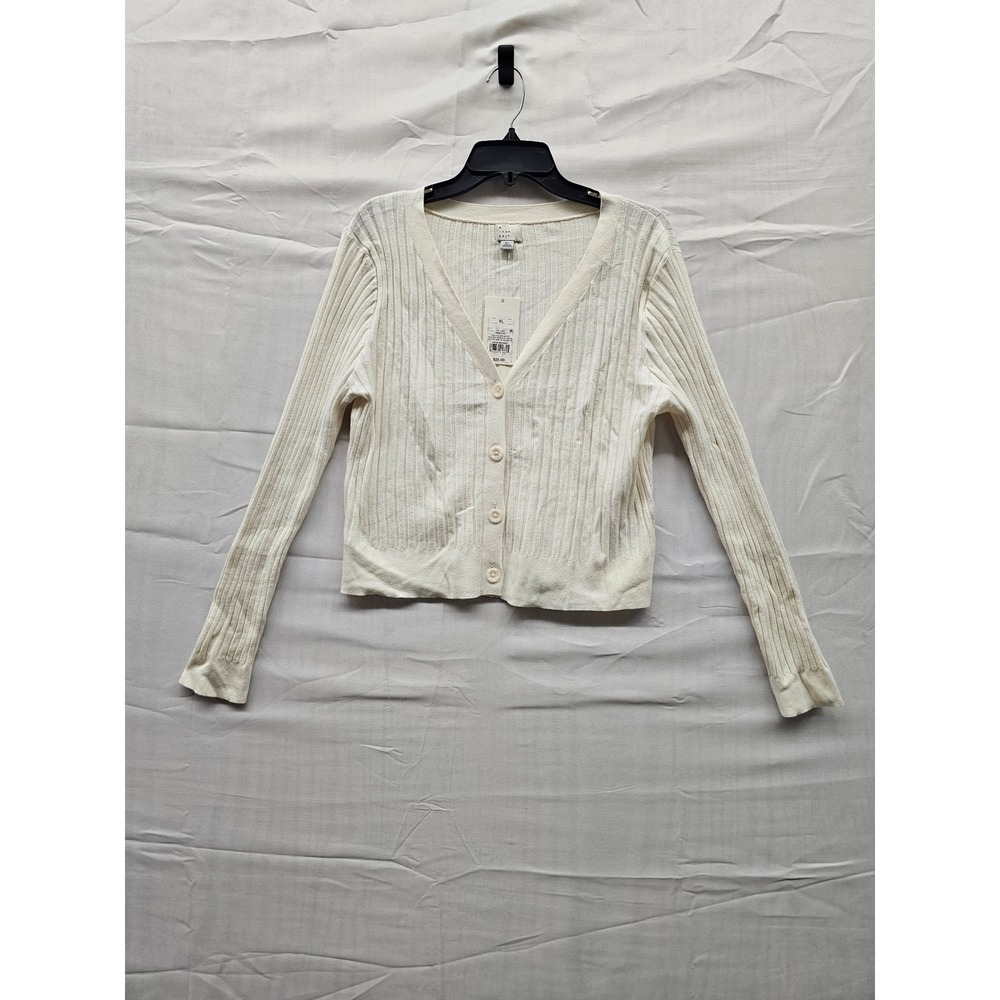 A New Day Womens XL Cream Ribbed Cardigan Sweater V-Neck Button Front 018135547
